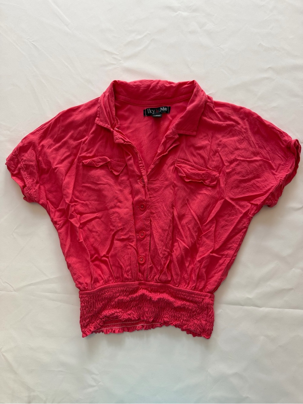 Fuchsia Short Sleeve Button Crop Top